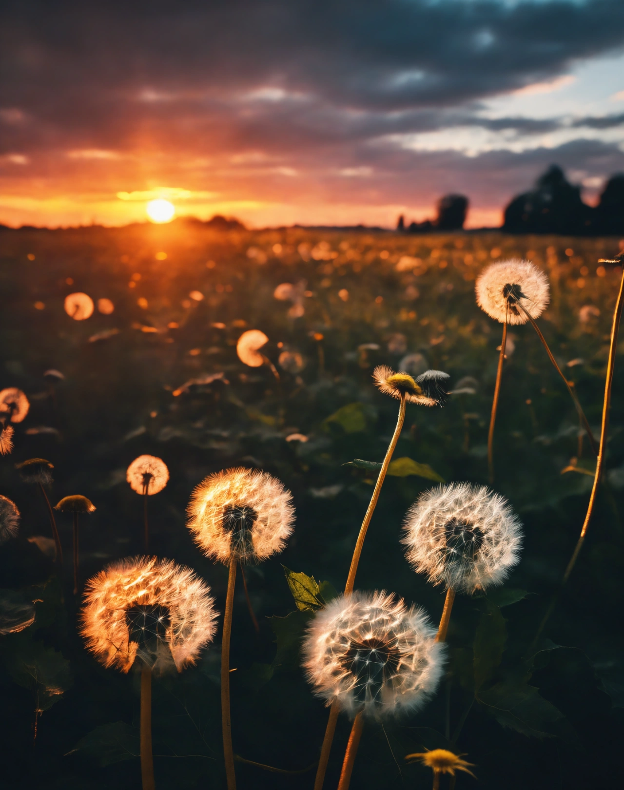 Dandelions and a glorious sunset 4K
