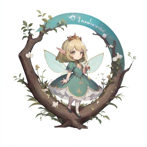 Cute fairy on a tree stump