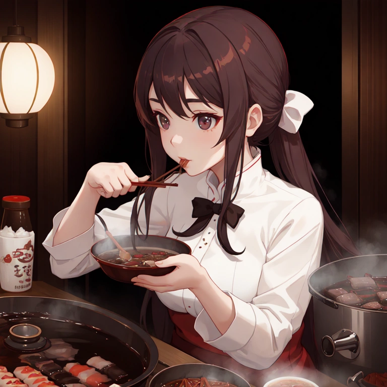 Beautiful girl eating hotpot