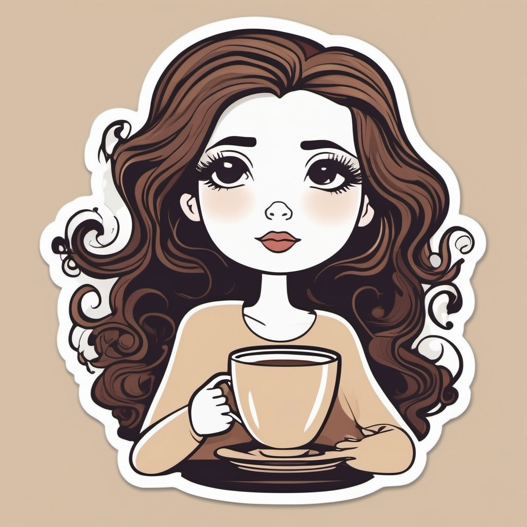 Sticker of a girl drinking coffee