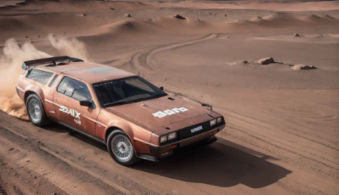 DeLorean drifting on mars